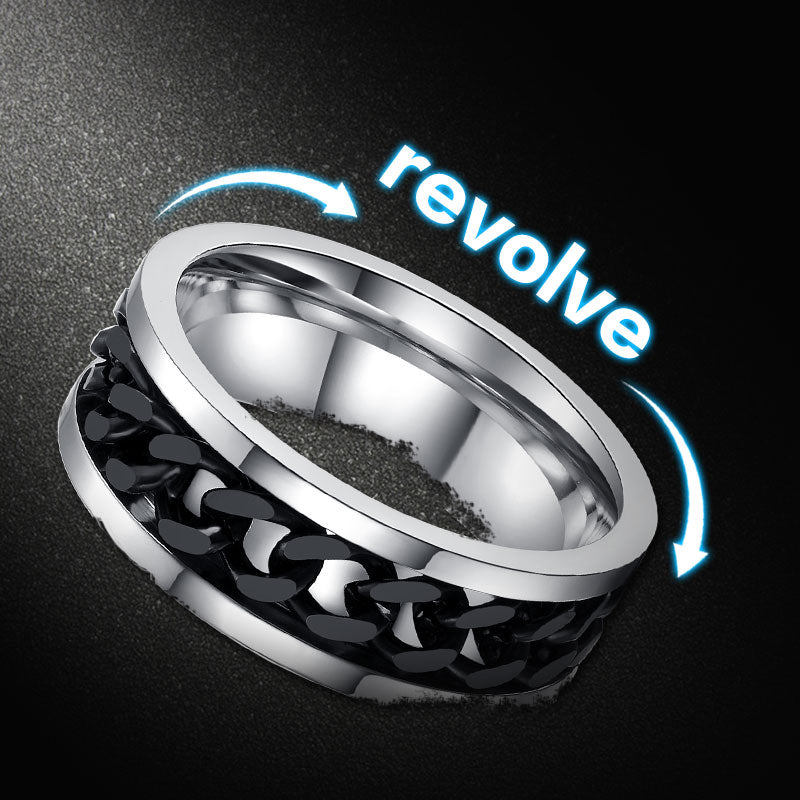 Fashionable stainless steel black chain spinner ring