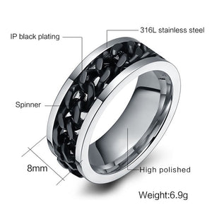 Fashionable stainless steel black chain spinner ring