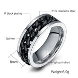 Fashionable stainless steel black chain spinner ring