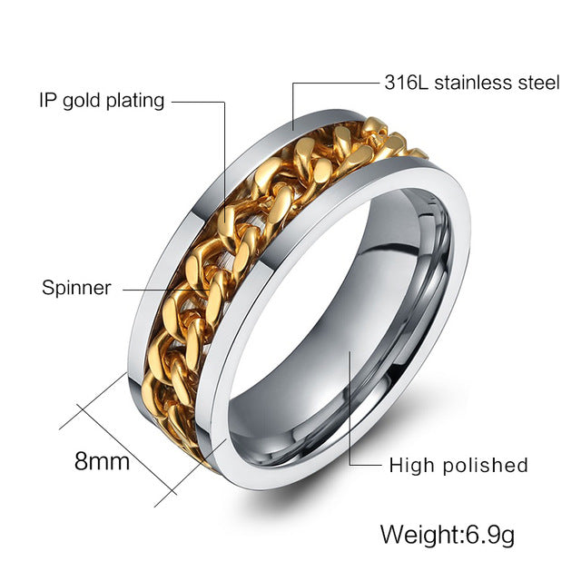 Fashionable stainless steel black chain spinner ring