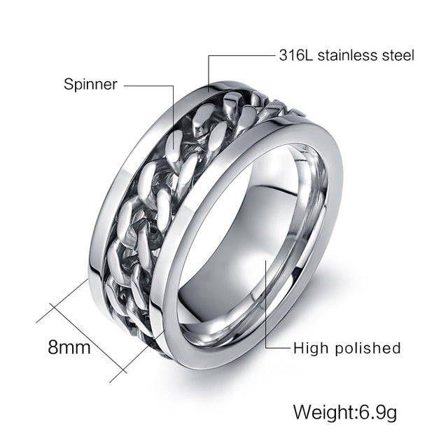 Fashionable stainless steel black chain spinner ring