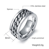 Fashionable stainless steel black chain spinner ring
