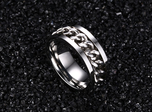 Fashionable stainless steel black chain spinner ring