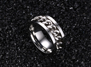 Fashionable stainless steel black chain spinner ring