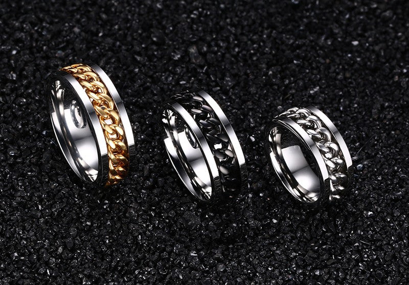 Fashionable stainless steel black chain spinner ring