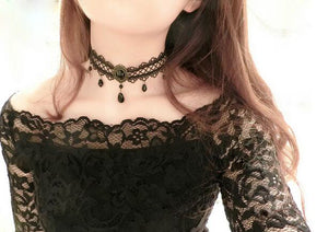 Black Flower Rhinestone Choker Necklace