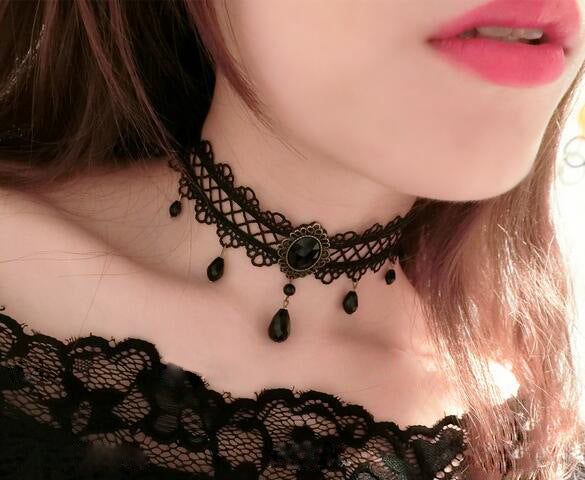 Black Flower Rhinestone Choker Necklace