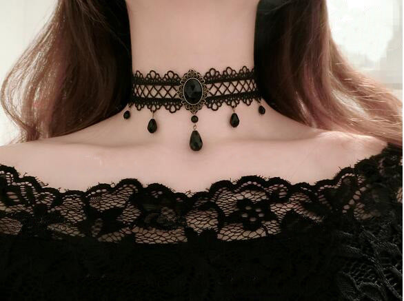 Black Flower Rhinestone Choker Necklace