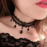 Black Flower Rhinestone Choker Necklace