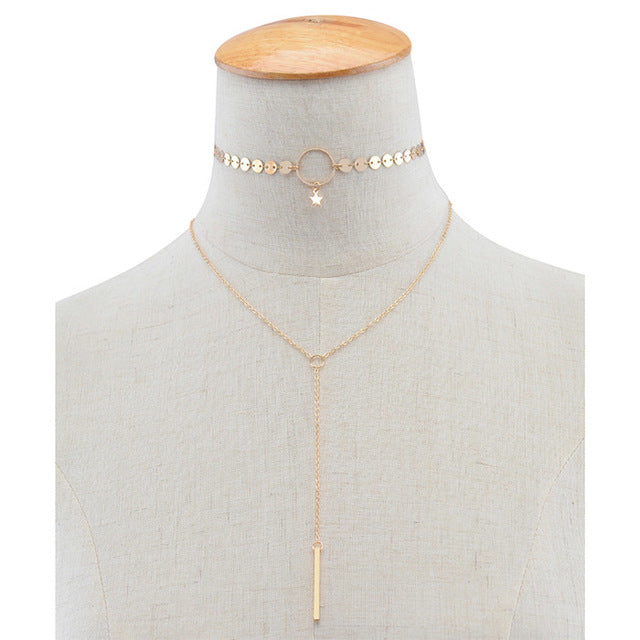 Long Double Layer Tassel Star Necklace
